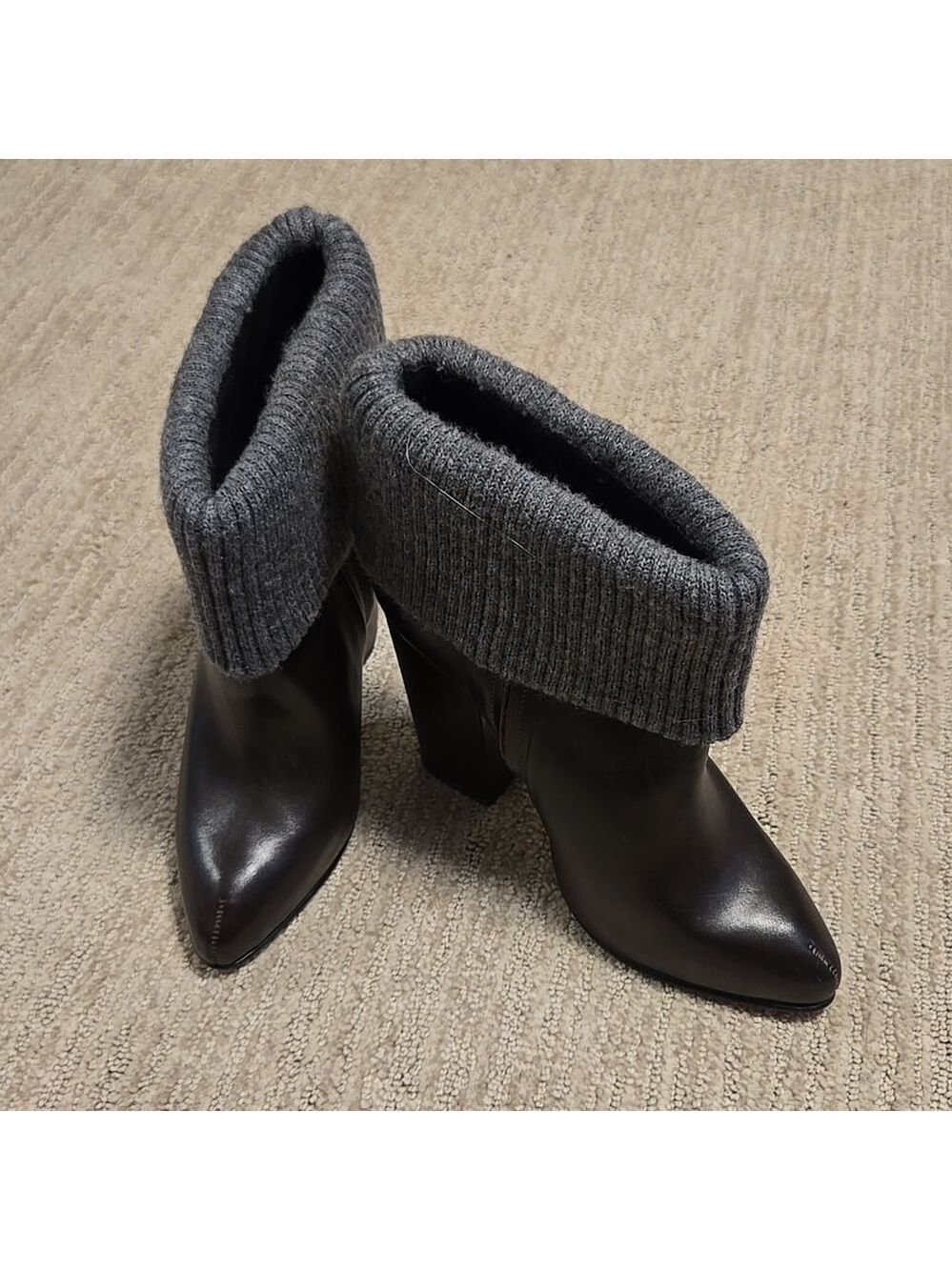 NWOT Rachel Comey Knit Cuff Heeled Booties Chocolate and Grey - Picture 4 of 13